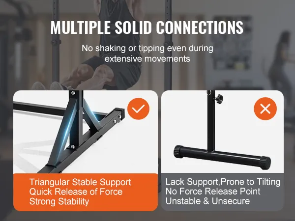 VEVOR power tower with integrated leg and foot connection ensures stability without shaking or tipping.