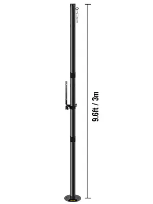 Poste de luz de cadena VEVOR que muestra una altura de 9,6 pies/3 m, acabado negro y base resistente.