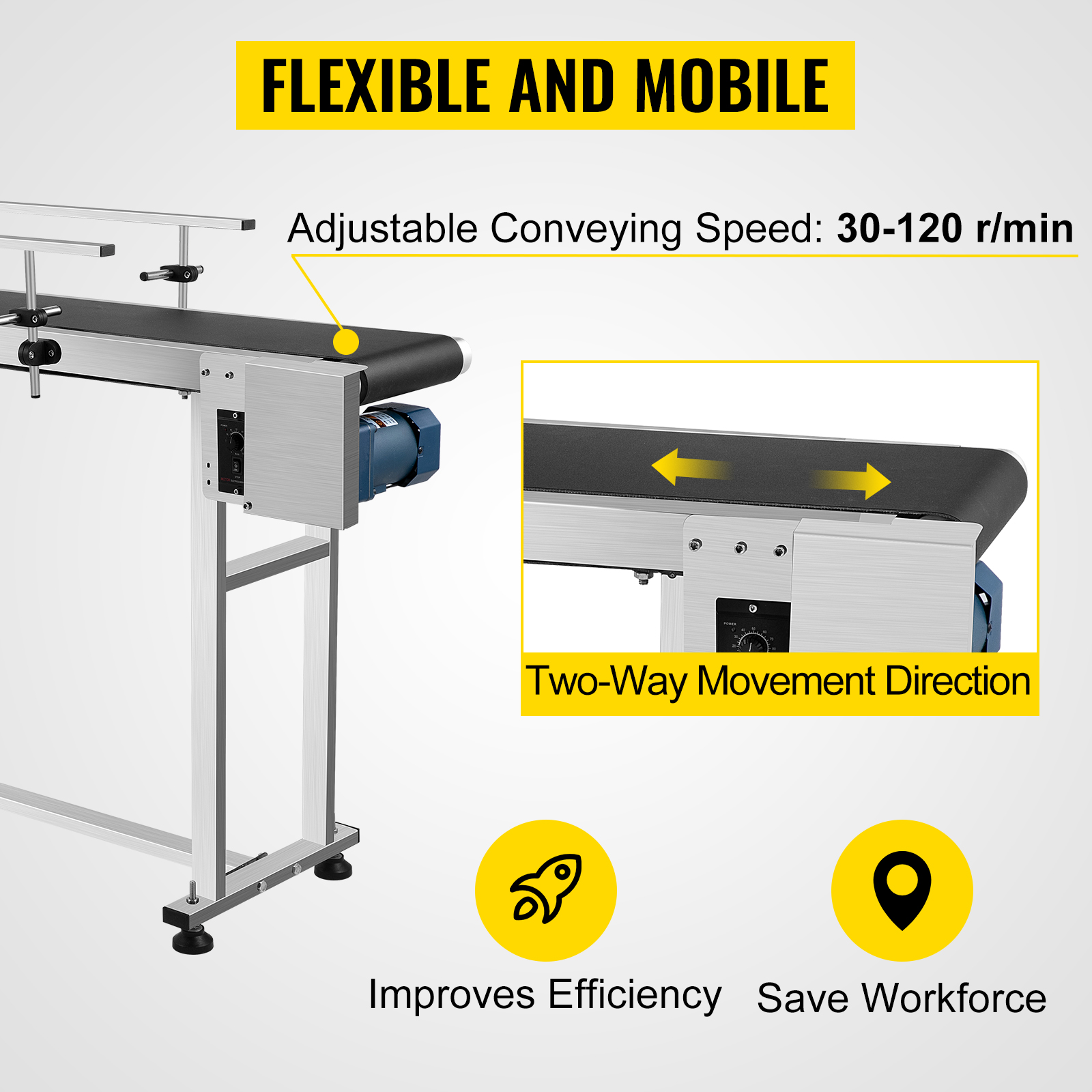 VEVOR Belt Conveyor 59 x 7.8 inch Conveyor Table Heavy Duty