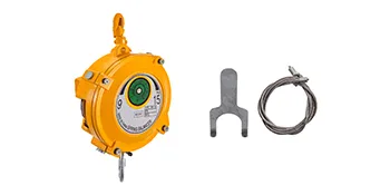 VEVOR spring balancer with yellow casing, wire rope, and mounting tool.