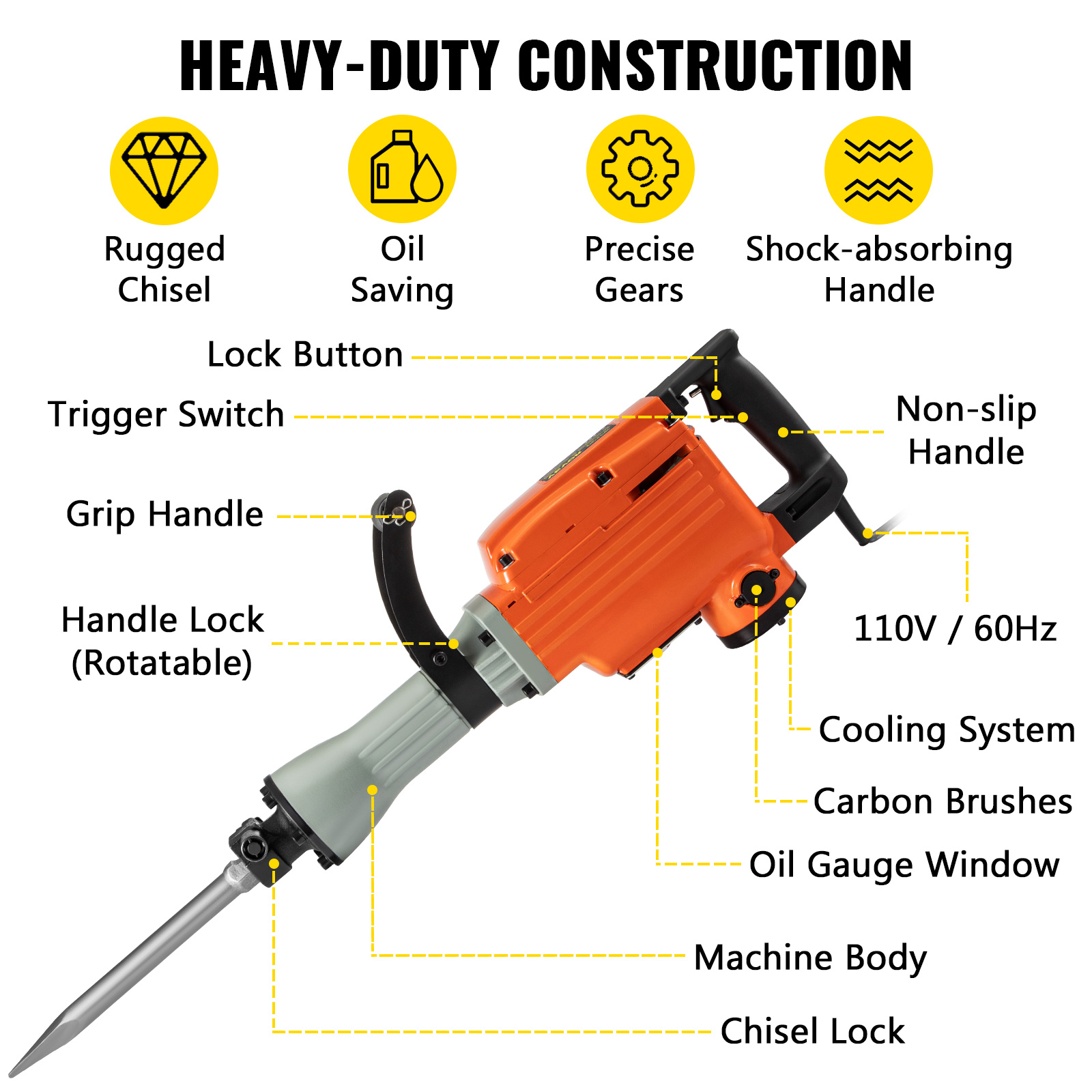 VEVOR Demolition Jack Hammer, 2200W Electric Demolition Jack