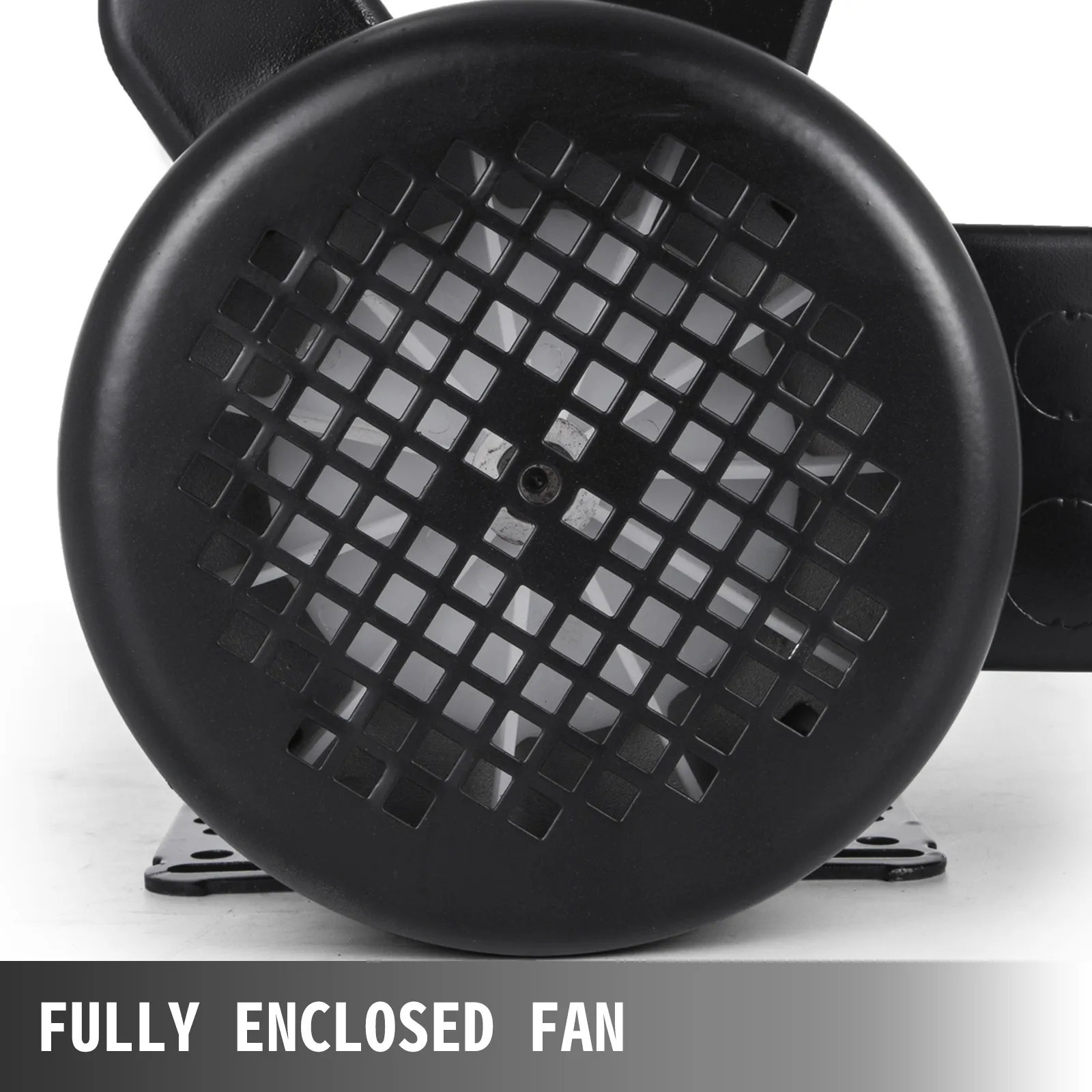 Motor eléctrico VEVOR con ventilador negro completamente cerrado y cubierta de rejilla.