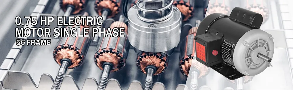 Motor compresor eléctrico VEVOR 0,75 hp en carcasa negra, monofásico, bastidor 56.