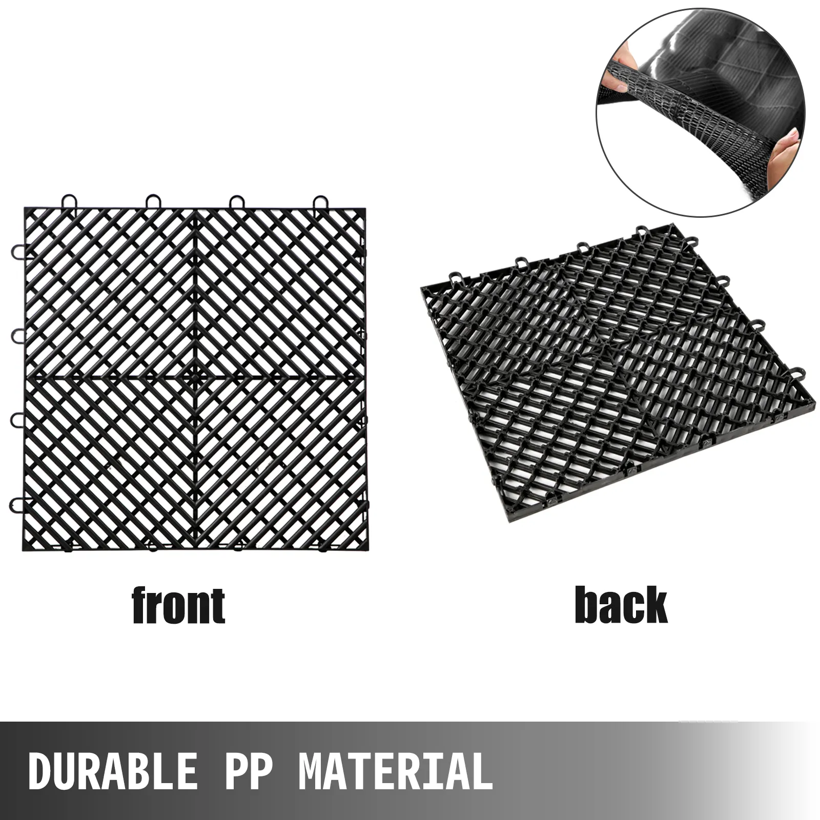 Vista frontal y posterior de las baldosas de cubierta VEVOR, material PP duradero.