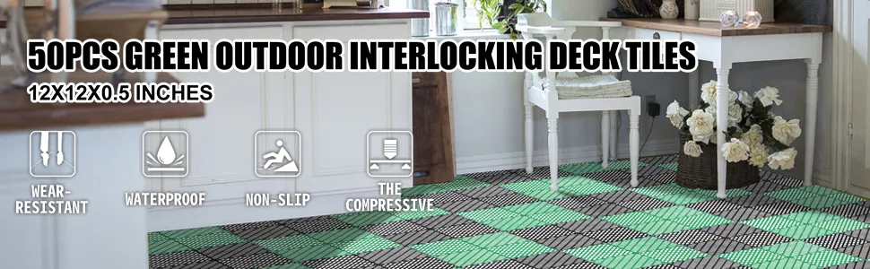 50 piezas de baldosas entrelazadas VEVOR verdes para suelo de cocina, 12 x 12 x 0,5 pulgadas, resistentes al desgaste.