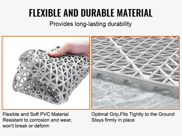 VEVOR deck tiles: flexible, durable pvc material resistant to corrosion and wear.