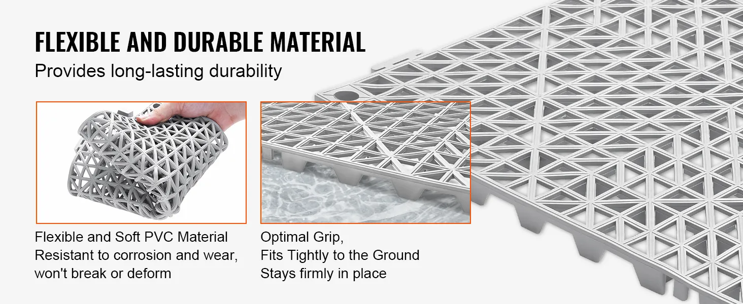 VEVOR deck tiles: flexible, durable pvc material resistant to corrosion and wear.