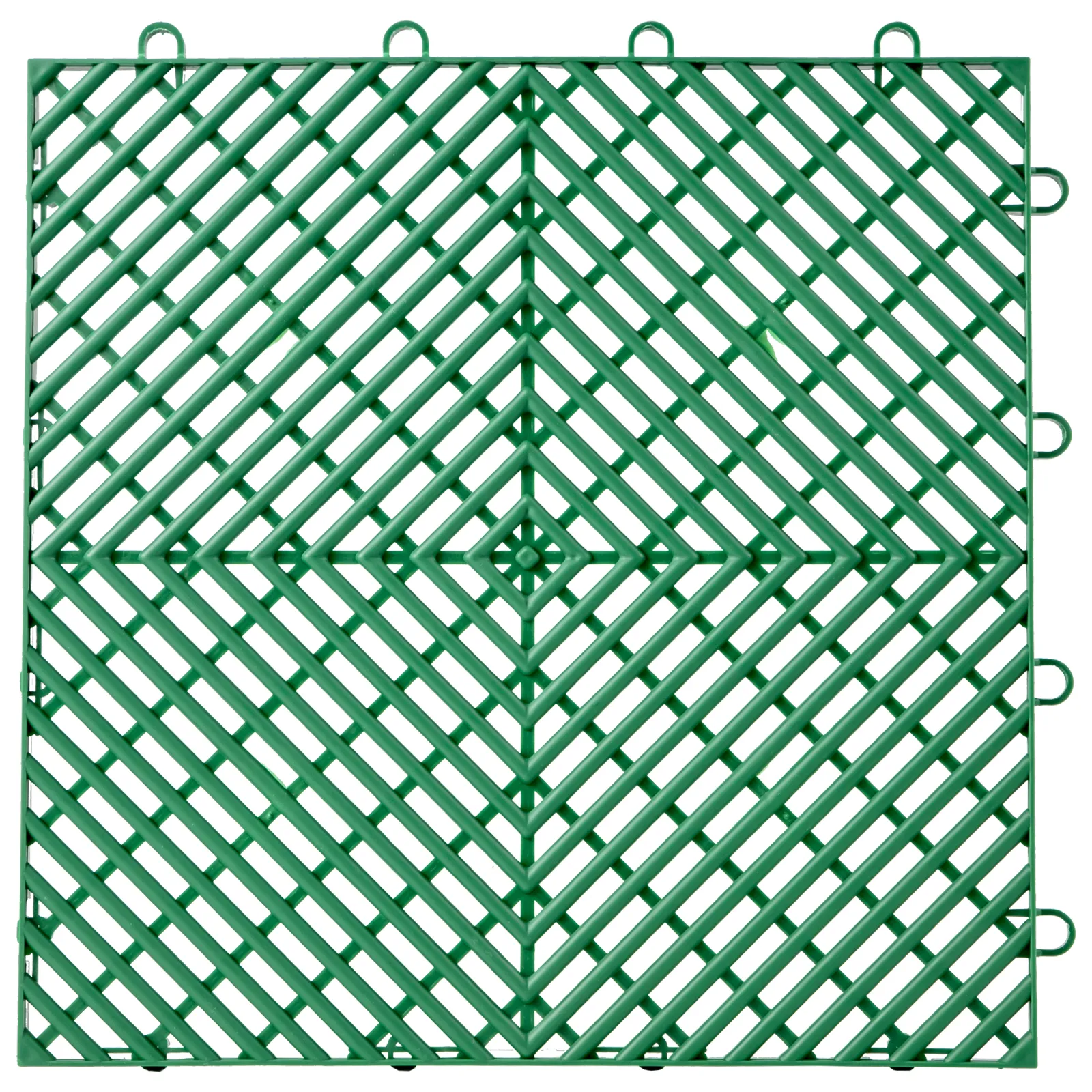 Baldosas de terraza entrelazadas VEVOR de color verde con patrón de celosía diagonal y bordes entrelazados.