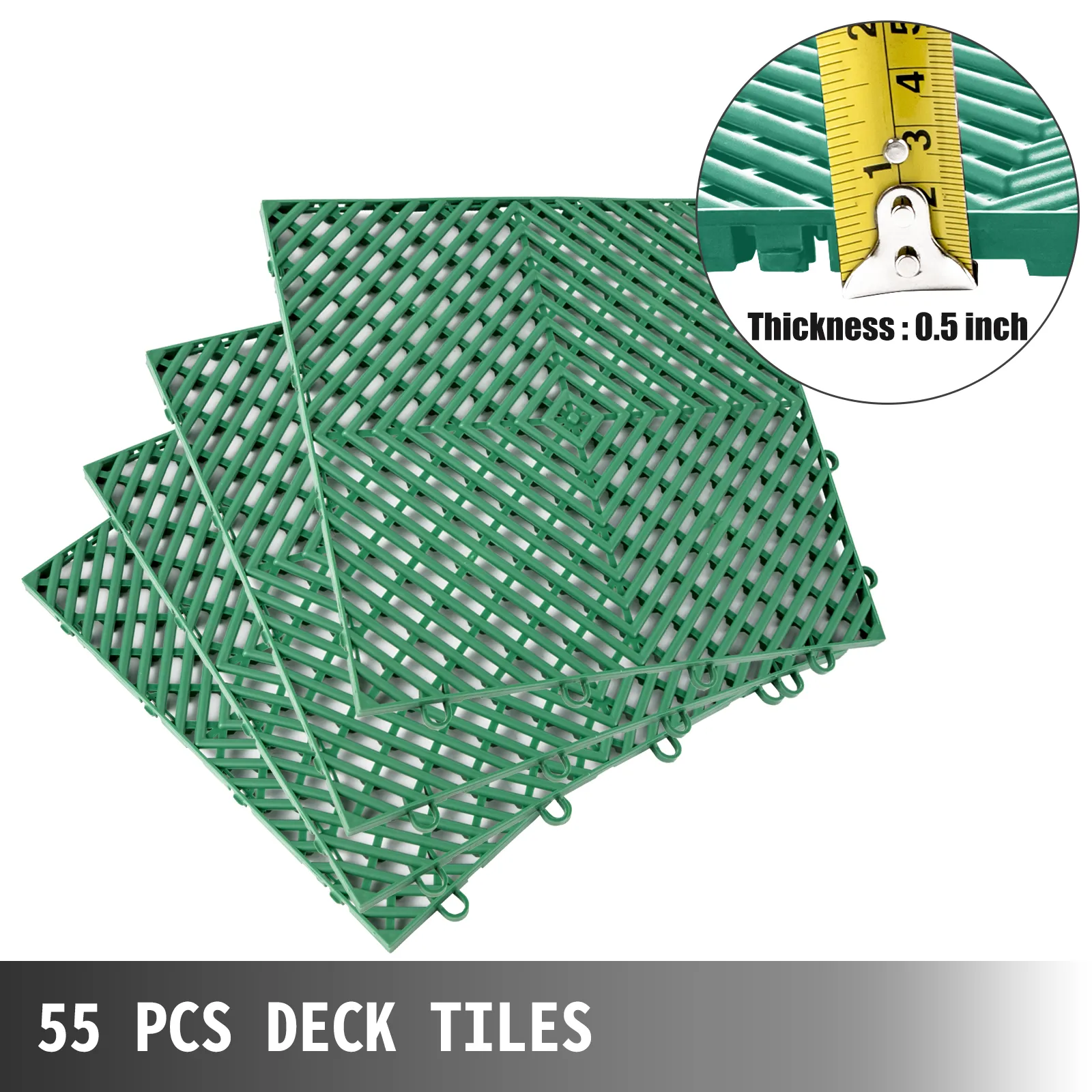 Azulejos de terraza entrelazados VEVOR, verdes, 55 piezas, 0,5 pulgadas de espesor.