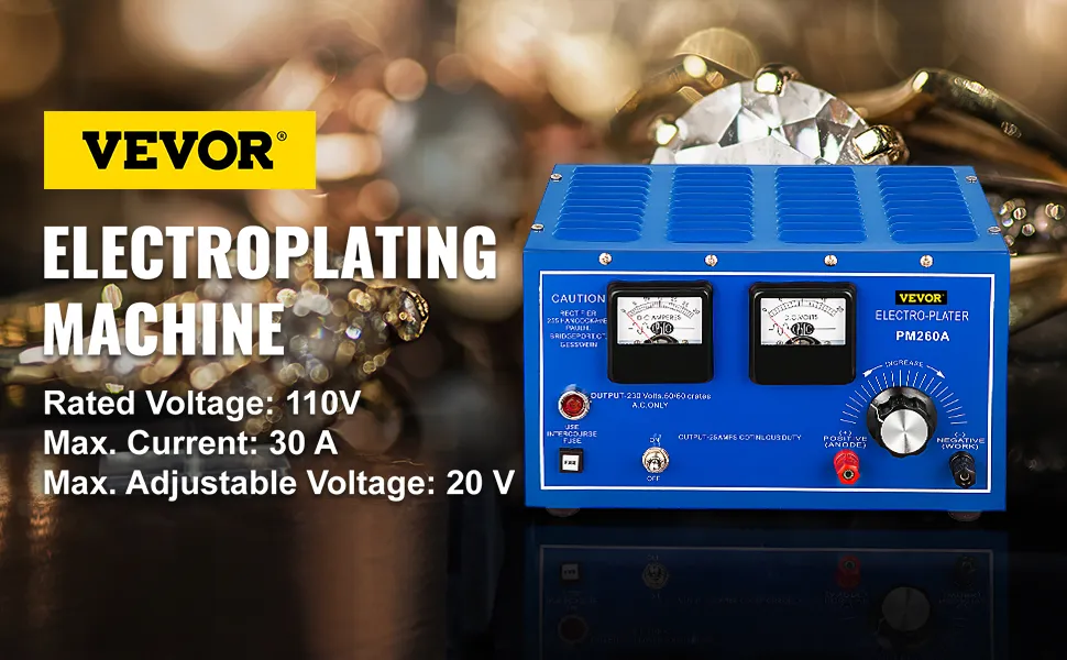 Rectificador de enchapado de joyería VEVOR con configuraciones de 110 V, 30 A y 20 V.