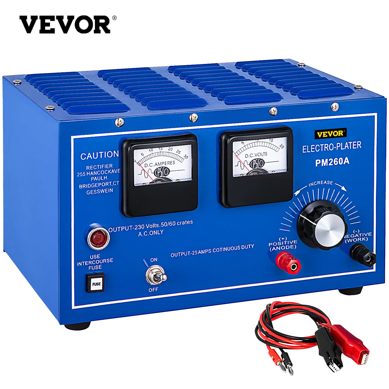 Rectificador de enchapado de joyería VEVOR pm260a en azul con perillas de control y medidores.