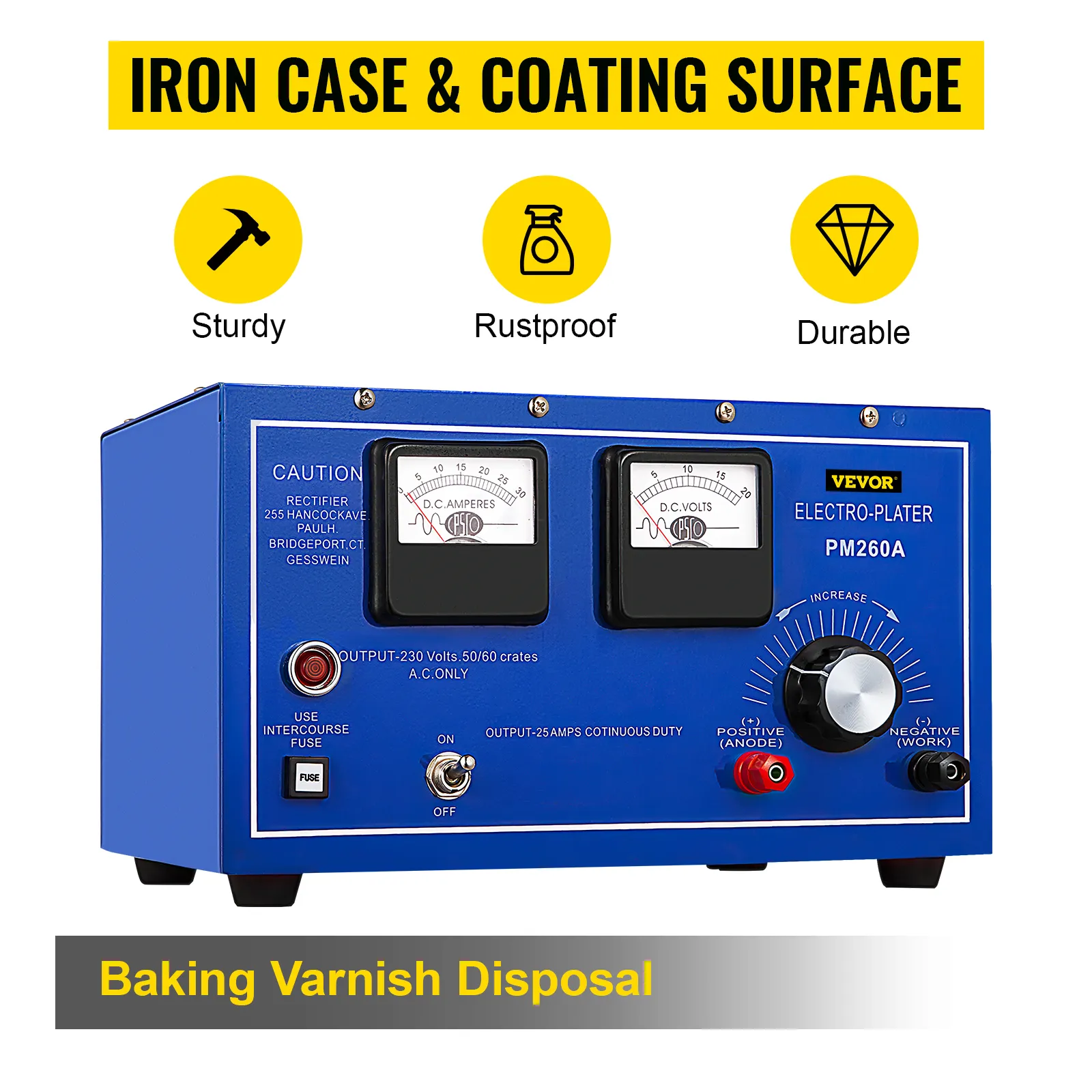 Rectificador de enchapado de joyería VEVOR pm260a con carcasa de hierro, barniz para hornear y diseño a prueba de óxido.