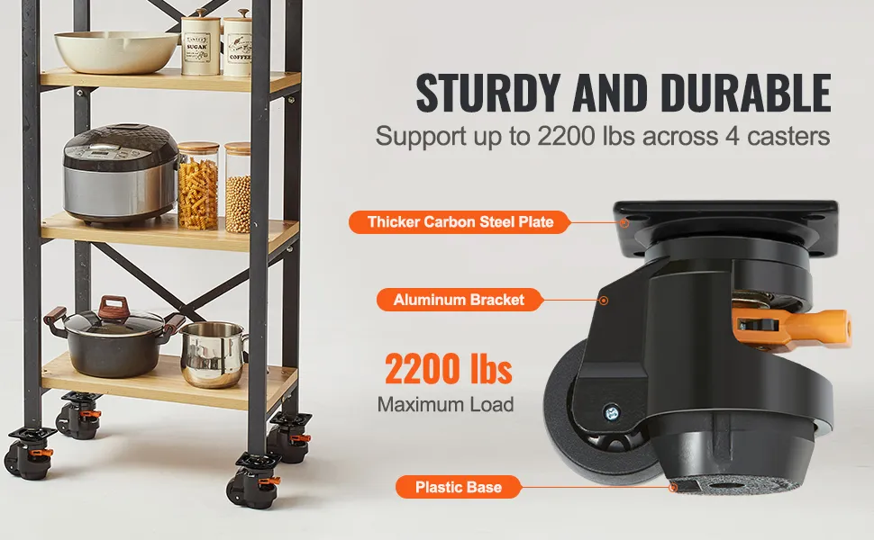 VEVOR Leveling Casters, Set of 4, 2200 lbs Total Load Capacity, 2.5 ...