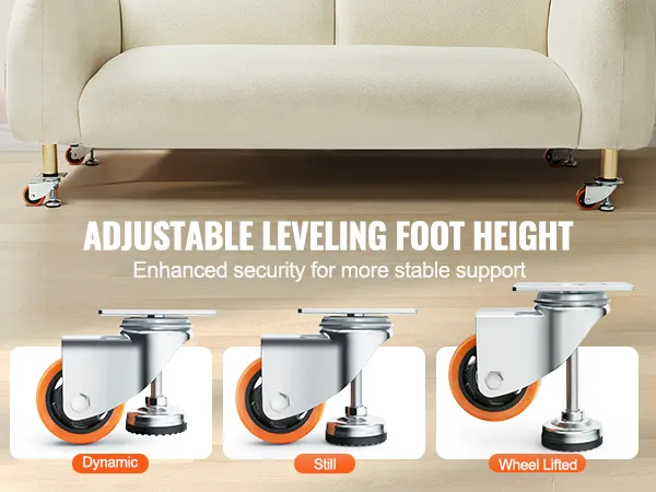 adjustable leveling foot height on sofa featuring VEVOR leveling casters for enhanced stability and support.