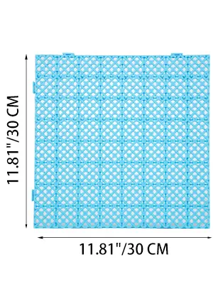 blue VEVOR drainage tiles, 11.81" x 11.81" (30 cm x 30 cm) with interlocking design.