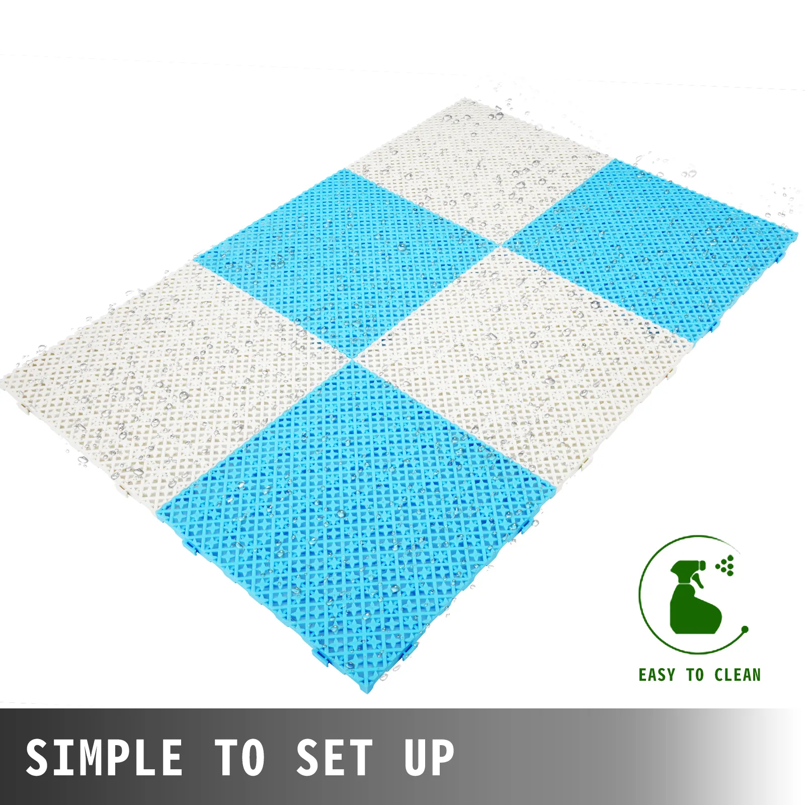 blue and white VEVOR drainage tiles, easy to clean, simple to set up.