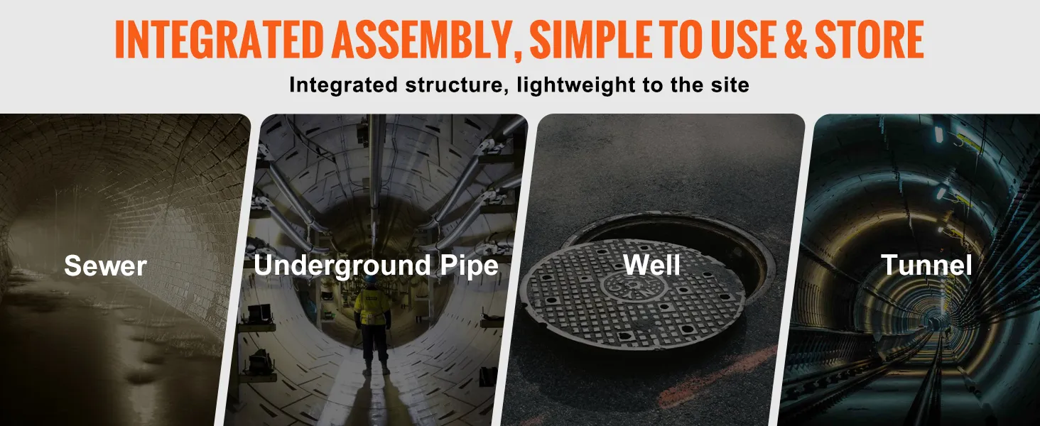 Zestaw statywu VEVOR do przestrzeni zamkniętych do zastosowań w kanalizacji, rurach podziemnych, studniach i tunelach.