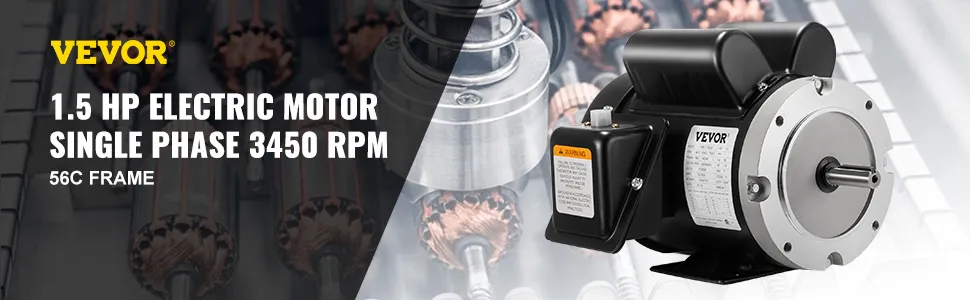 Motor eléctrico VEVOR 1,5 hp, monofásico, 3450 rpm, cuadro 56c.