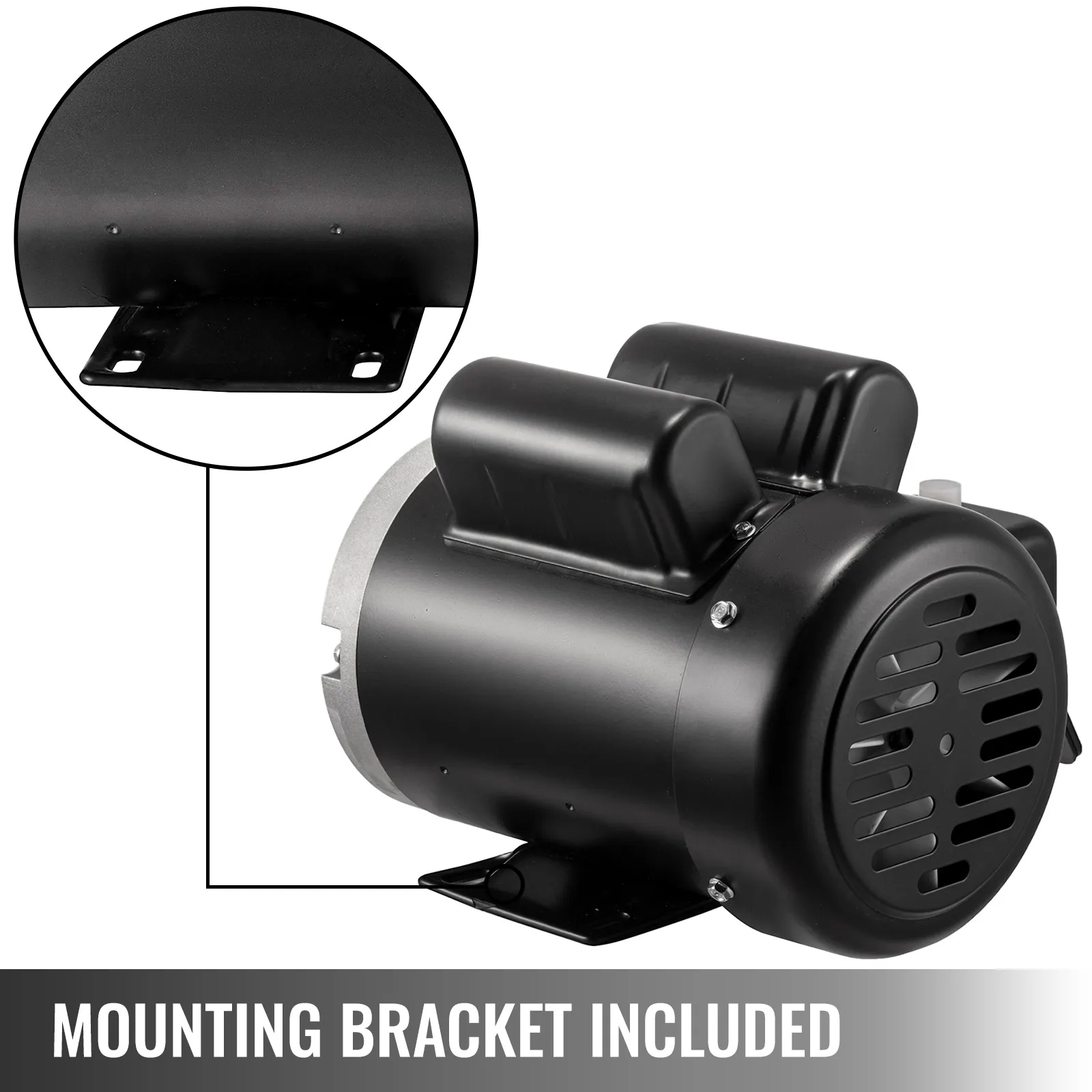 Motor eléctrico VEVOR con soporte de montaje incluido, diseño elegante en negro y plata