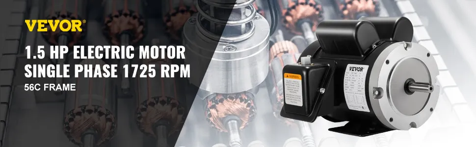 Motor eléctrico VEVOR 1,5 hp, monofásico, 1725 rpm, detalles del chasis 56c.