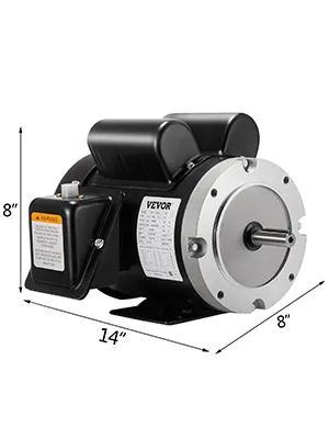 Motor eléctrico VEVOR negro con dimensiones.