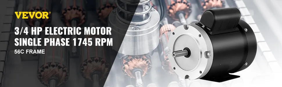 Motor compresor eléctrico VEVOR 3/4 hp, monofásico, 1745 rpm, bastidor 56c.