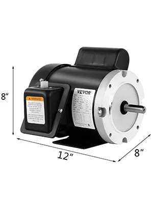 Motor compresor eléctrico VEVOR, dimensiones precisas 12 pulgadas x 8 pulgadas x 8 pulgadas, carcasa negra.