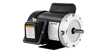 Motor de compresor eléctrico VEVOR con carcasa negra y placa de montaje plateada.