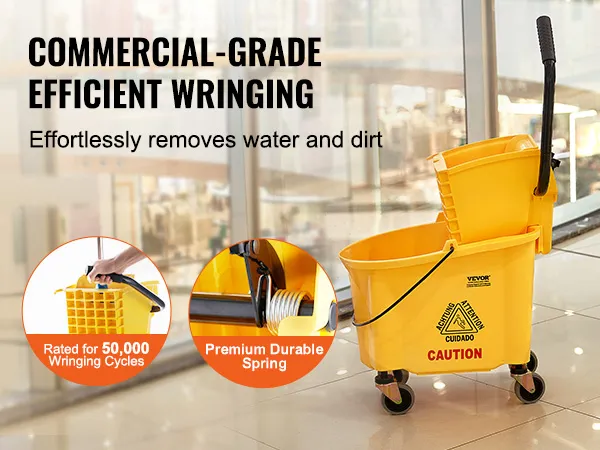 VEVOR mop emmer met wringer, perfect voor professionele reiniging met efficiënt wringen.