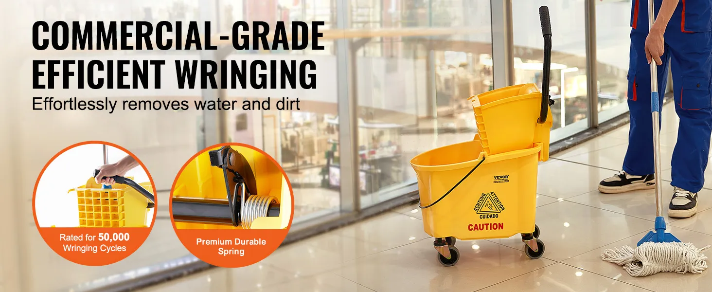 VEVOR mop emmer met wringer, perfect voor professionele reiniging met efficiënt wringen.
