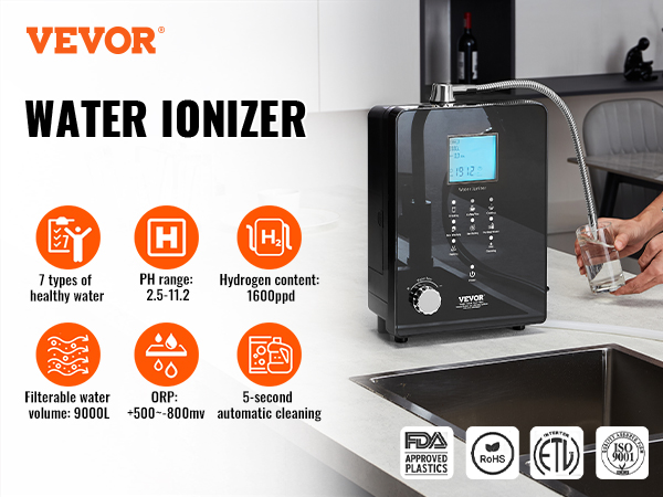 VEVOR Alkaline Water Ionizer Machine, pH 3-11.2 Alkaline