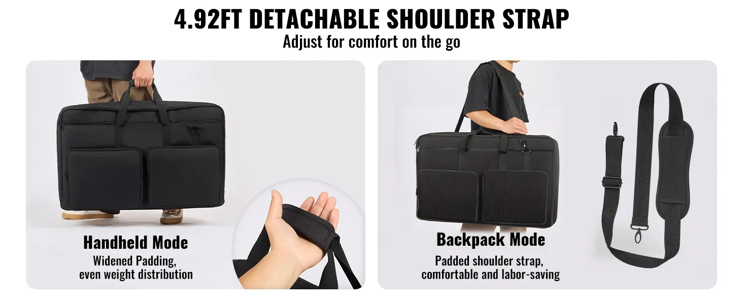 VEVOR dj mixer bag with detachable shoulder strap, shown in handheld and backpack modes for versatility.