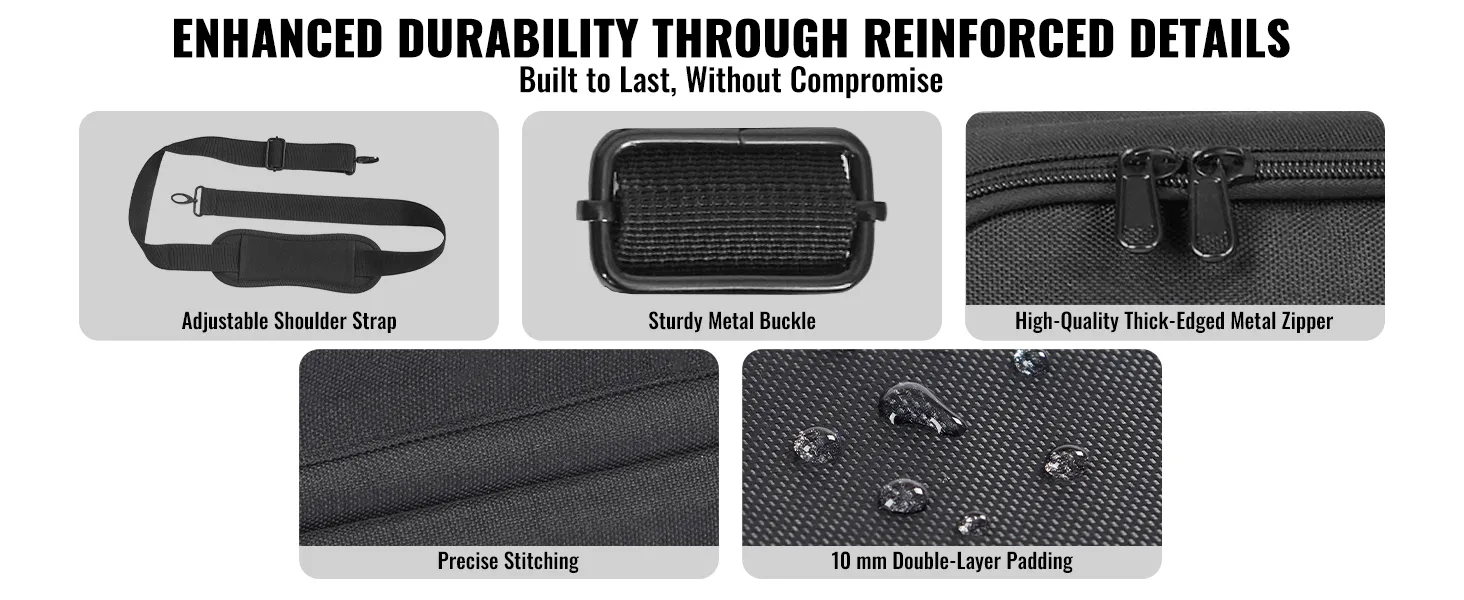 high-quality thick-edged metal zipper, precise stitching, 10mm double-layer padding on the VEVOR dj mixer bag