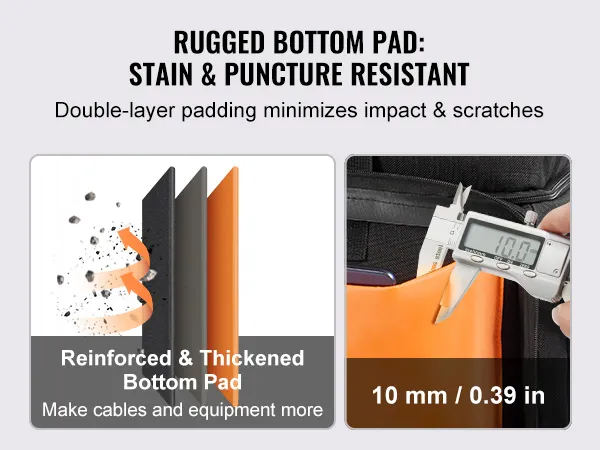 man carrying VEVOR dj cable bag showcasing rugged, stain and puncture-resistant bottom pad.