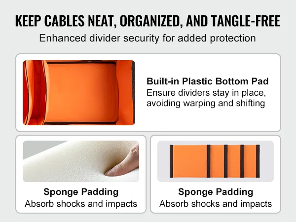 VEVOR dj cable bag with dividers, sponge padding, and velcro straps for organized cable storage.