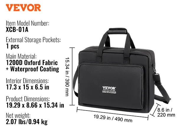 VEVOR dj mixer bag with 1200d oxford fabric and waterproof coating, dimensions 19.29 x 8.66 x 15.34 in.