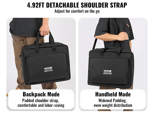 VEVOR dj mixer bag with 4.92ft detachable shoulder strap, handheld and backpack modes for comfort.
