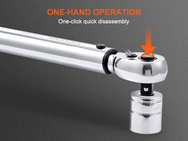 VEVOR torque wrench with one-hand operation and one-click quick disassembly feature.