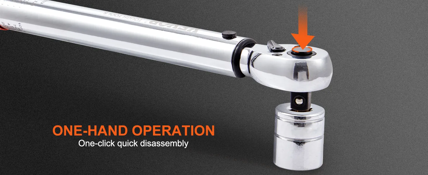 VEVOR torque wrench with one-hand operation and one-click quick disassembly feature.