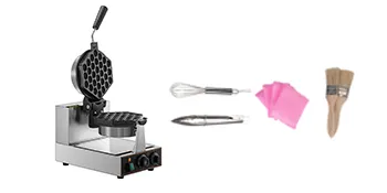 Máquina para hacer waffles con burbujas VEVOR con batidor, pinzas, paños de limpieza y juego de accesorios de cepillo.