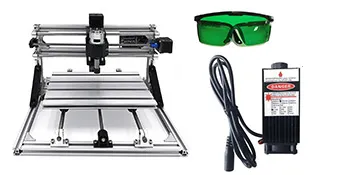 VEVOR cnc 3018 engraver kit with safety glasses and power adapter.