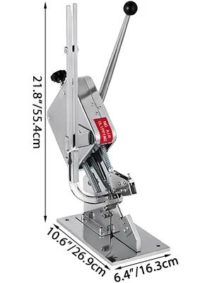 VEVOR sausage clipper machine with measurements: 21.8"x10.6"x6.4".