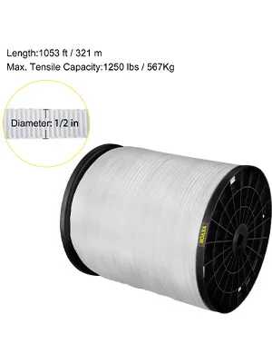 Carrete de cinta de tracción de poliéster VEVOR, 1053 pies, 1/2 pulgada de diámetro, capacidad de 1250 libras.