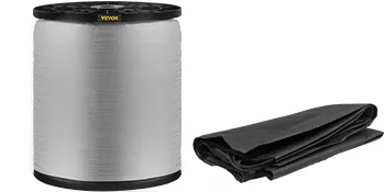 VEVOR polyester pull tape on spool with folded black tarp.