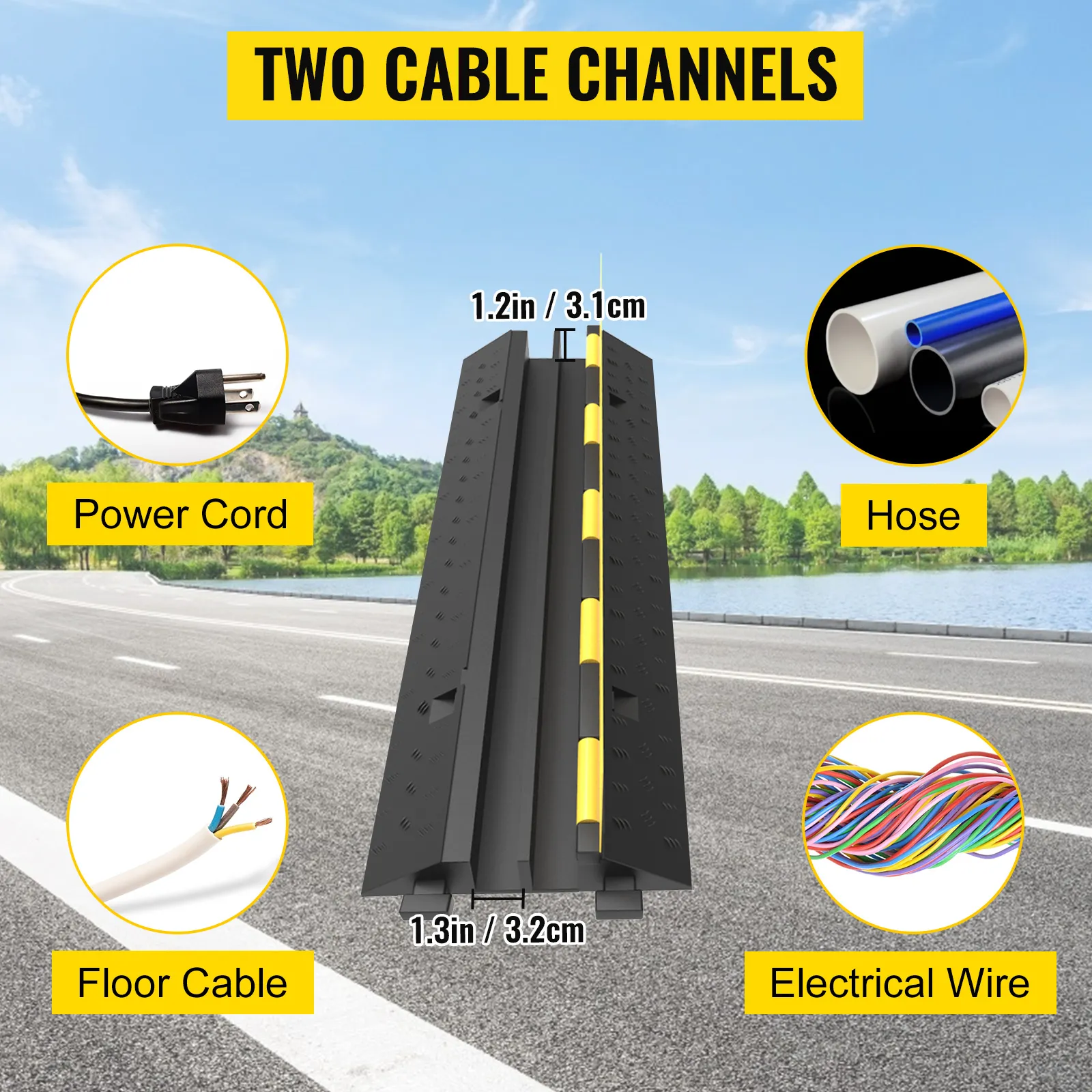 VEVOR cable protector with two channels for power cords, hoses, and electrical wires.