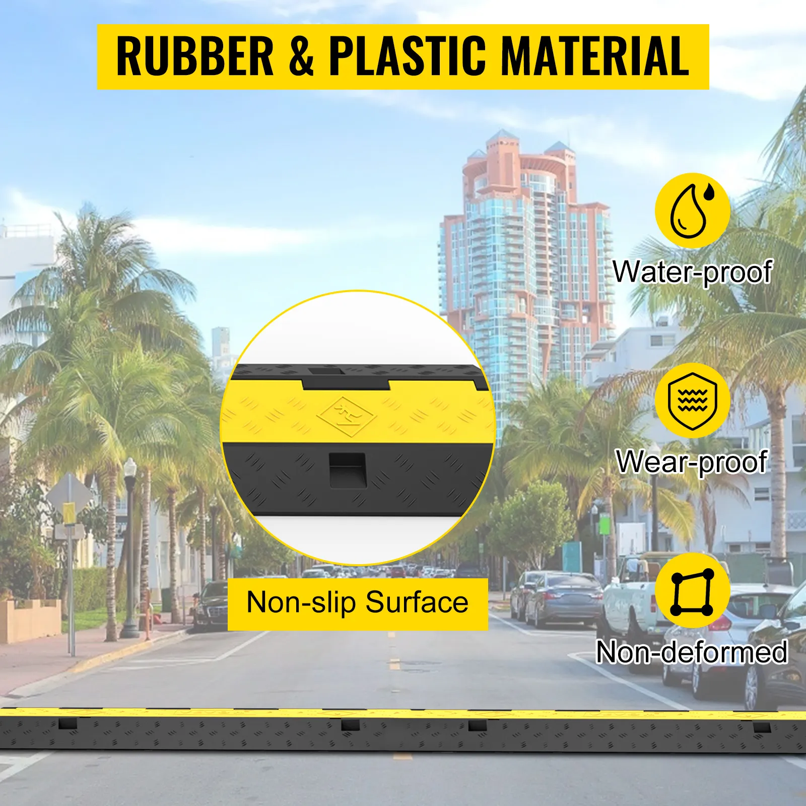 VEVOR cable protector on urban street, showcasing non-slip surface and durability.