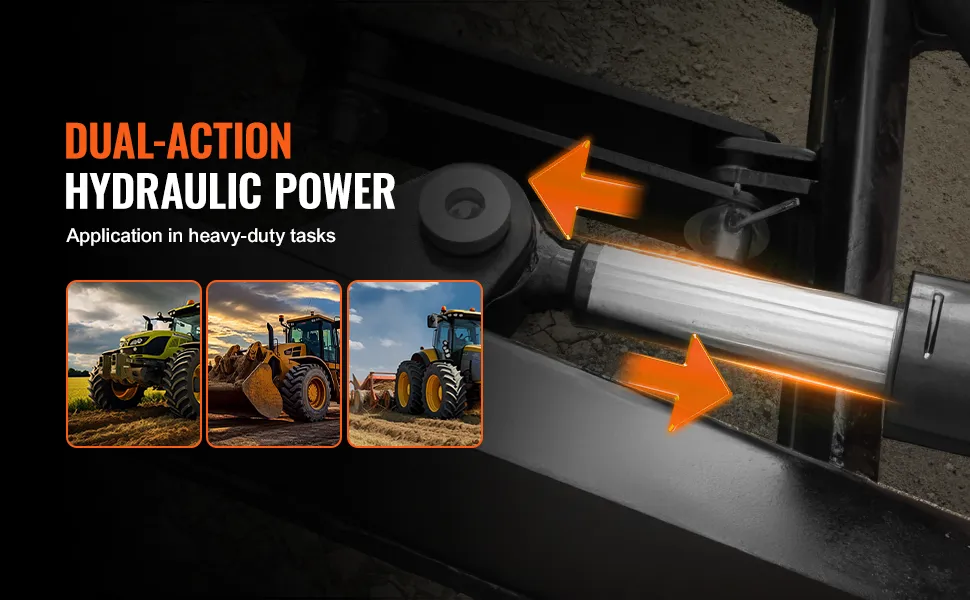 Enlace superior hidráulico VEVOR de doble acción en uso para tareas pesadas con tractores en los campos.