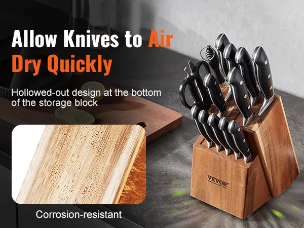 VEVOR knife storage block with hollowed-out design, allowing knives to air dry quickly.