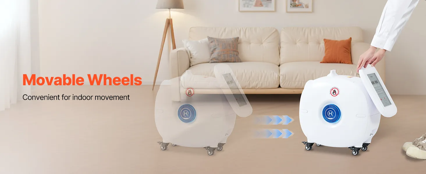 VEVOR Hydrogen Inhalation Machine, 99.99% High Purity Hydrogen Inhaler, HO-Separated 1500ml/min (1000 H+500 O) Dual Port Hydrogen Oxygen Inhaler, Hydrogen-Rich Water Generator with Wheels for Home