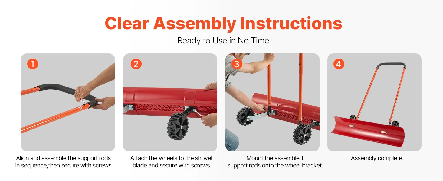 VEVOR Snow Pusher Shovel with Wheels, 37.8 in Wheeled Snowplow Shovel with Bi-Directional Angled Blade & 90° Adjustable Handle, Durable Plastic Winter Shovels, Portable Snow Removal Tool for Driveway